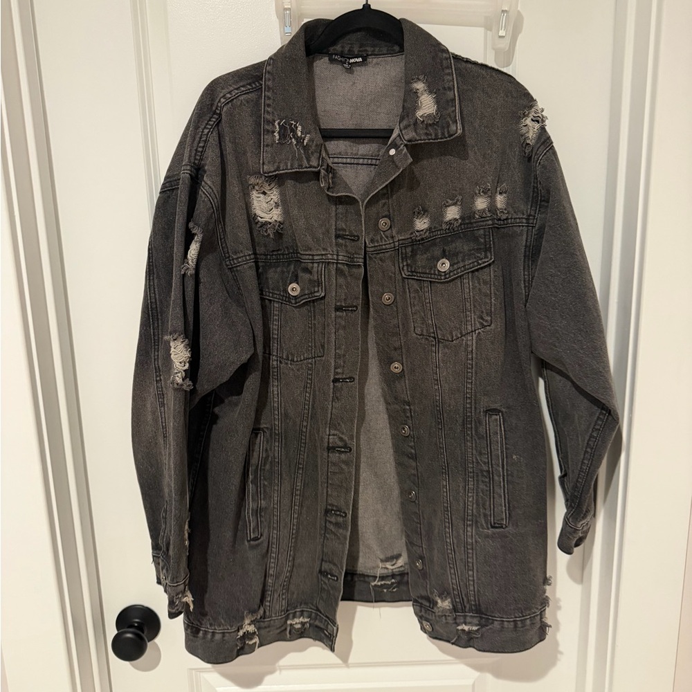 Fashionova Distressed Black Denim Jacket